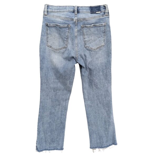 Daze Shy Girl Crop Flare Jeans Womens Light Blue Ripped Distressed Fringe Sz 28 - Picture 2 of 10